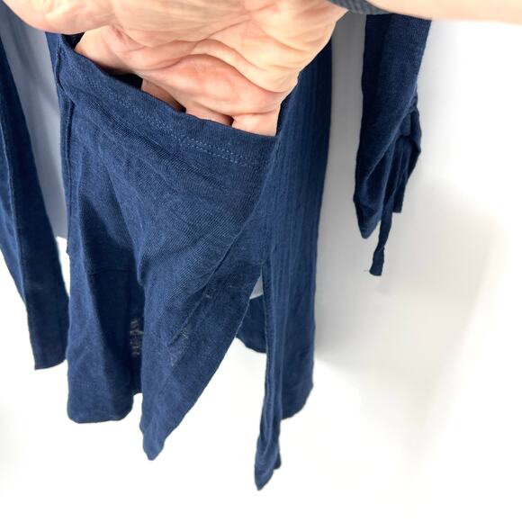 J. Jill Navy Linen Lightweight Cardigan Ruched Sleeve Size S - Picture 4 of 11